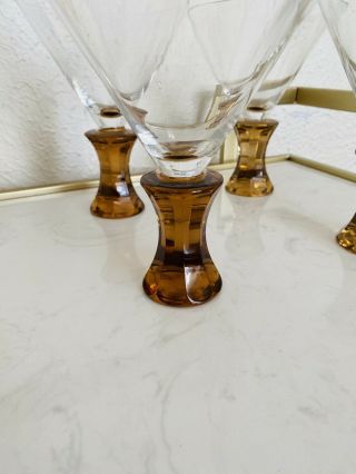 Vintage MCM Amber Cocktail Martini Glass Set of 4 Barware 3