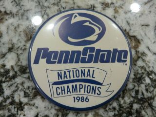 Penn State 1986 Football National Champions Blue White 3 3/8 " Pinback Button Euc