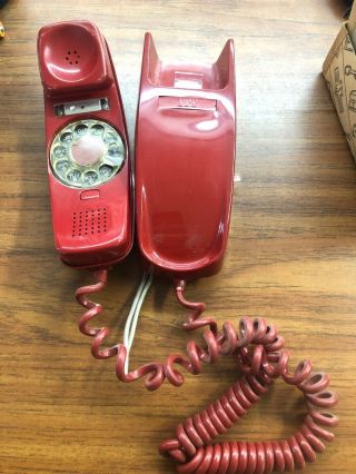 Vintage Red Rotary Wall Phone Northern Telecom Telephone Itt Slimline - Trmline