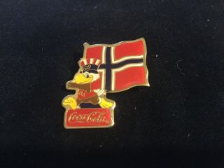 1984 Los Angeles Olympics Coca Cola Norway Sam With Flag Pin