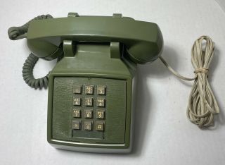 Vintage 70s Olive Green Push Button Desk Phone Itt Retro