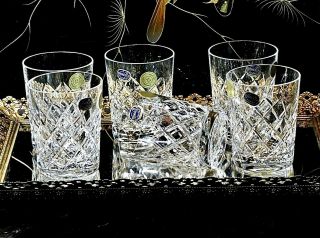 Fabulous Vintage Hand Cut Crystal Whisky / Water Glasses Set Of 6 Bohemia