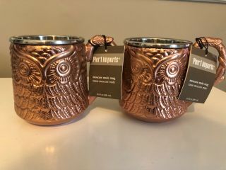 Bnwt Pier 1 Imports Owl Moscow Mule Mug Copper Plated (set Of 2) -