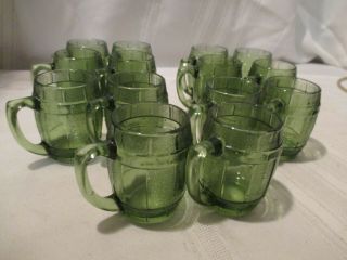 Set Of 14 Vintage Green Mini Barrel Mug Shot Glass With Handle Hazel Atlas
