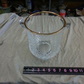 Heavy Lead Crystal Ice Bucket With Gold Rim And Glass Side Handles 8 X 8 "