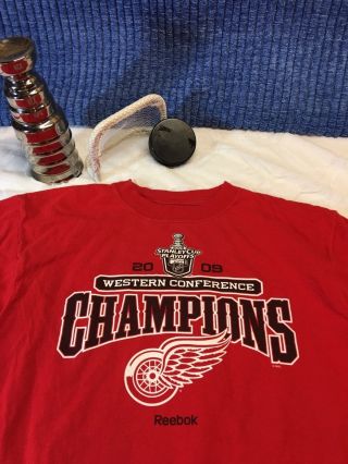 2009 Nhl Detroit Red Wings Champions Reebok T - Shirt Hockey Medium M C19