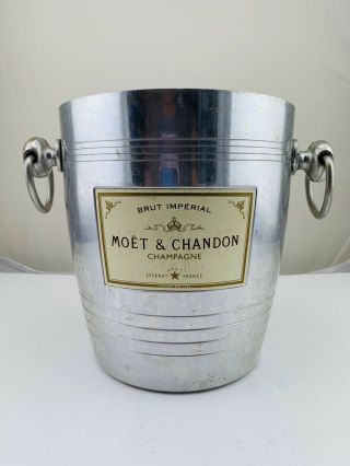 1 Aluminum Moet & Chandon Champagne Wine Ice Bucket With Metal Rings