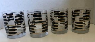 Georges Briard Double Old Fashioned Glasses Black & Gold Mcm Set Of 4 Signed