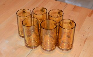 6 Vintage Heavy Amber Glass Beer Mugs Hazel Atlas Continental Can Company
