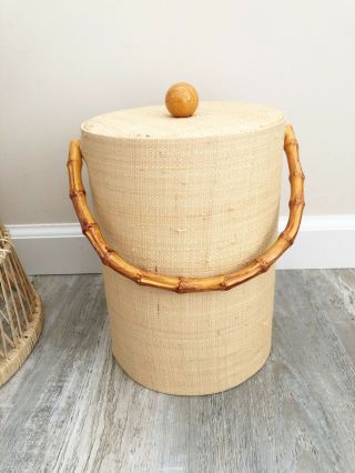 Vintage Mcm Ice Bucket With Faux Bamboo Accents Eclectic Boho Cocktail Cart