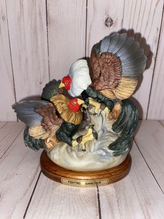 1981 Ski Country Fighting Gamecock With Wooden Stand Mini Decanter