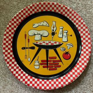 Large Vintage 50s 60s Kitsch Barbecue Serving Tray Mid Century Modern Atomic Bbq