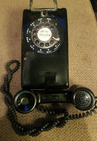 Vintage 1983 Bell Western Electric Black Rotary Dial Wall Telephone 554 Bmp Work