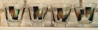 4 Mid Century Modern Larger Shot Glasses Black Gold Atomic Approx 3 Ounces Mcm