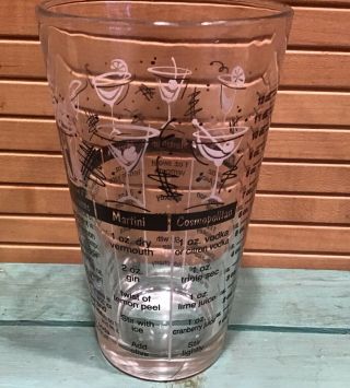 Vintage Mid Century Libbey Cocktail Mixing Glass With Drink Recipes - Black