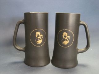 Vintage The Playboy Club Set Of 2 Black Cocktail Mugs Double Bunny Logo In Gold