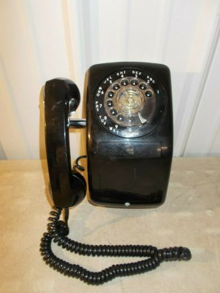 Vintage Gte Black Wall Telephone Rotary Dial With Base