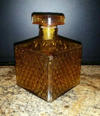 Retro Amber Pressed Glass Diamond Cut Square Bottle Decanter With Stopper Japan