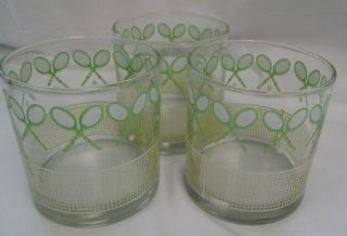 Set Of 3 Vintage Tennis Themed Cocktail Libbey Barware Glasses J Scott