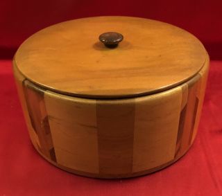 Vintage Mid - Century Modern Danish Teak Wood Ice Bucket Bowl With Lid