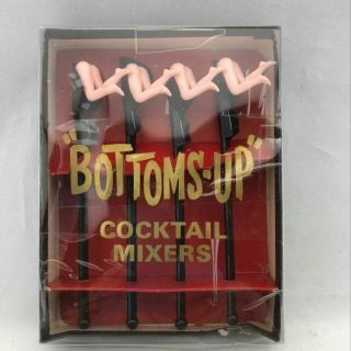 Vintage Set Of 4 Bottoms Up Cocktail Mixers Stirrers Swizzle Sticks Naughty Nos