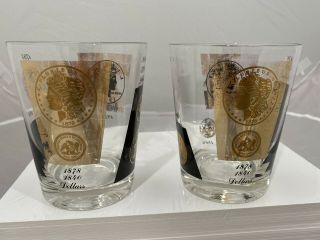 2 Vintage Cera Old Fashioned Whiskey Glasses On The Rocks Gold And Black Coins