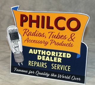 Philco Radio Tubes Authorized Dealer Repairs Radio Stand Up Ad Sign