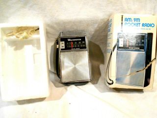 Vintage Westminster Am/fm Transistor Radio - W/ear Piece And Box -