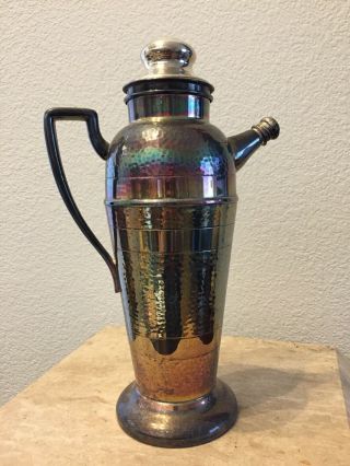Vintage Art Deco Cocktail Shaker With Screw On Cap And Spout Handle Silver Plate