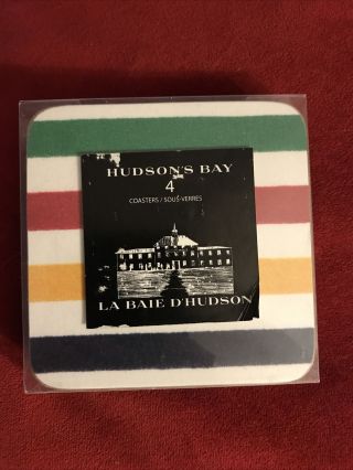 W/tags Hudson’s Bay Company Set Of 4 Cork Back Coasters In Iconic Stripe