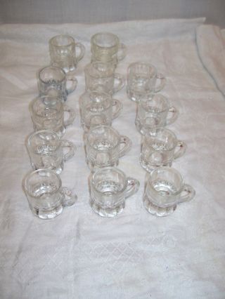 Vintage Federal Glass Co Mini Beer Mug Shot Glasses With Handles Set Of 14