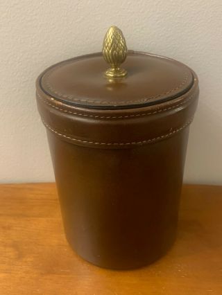 Vtg Bosca Top Grain Leather Ice Bucket Brown Gold Pineapple Handle “rare” Vg