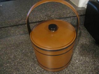 Vintage George Briard Black And Brown Leather Covered Ice Bucket Retro Barware