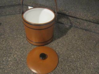 Vintage George Briard Black and Brown Leather Covered Ice Bucket Retro Barware 2