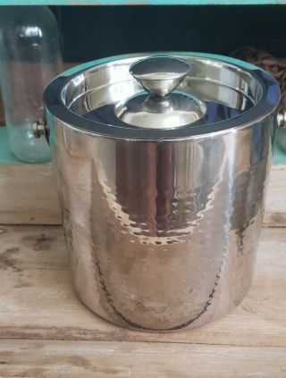 Godinger Hammered Metal Silver Ice Bucket With Handle & Lid.  64 Oz 6 " ×6 " Barware