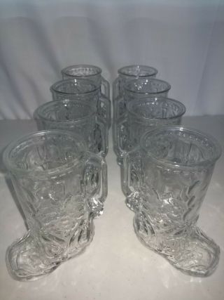 Libby Of Canada Glass Cowboy Boot Glass Mug Drinking Glasses 6 1/2 " Set Of 8
