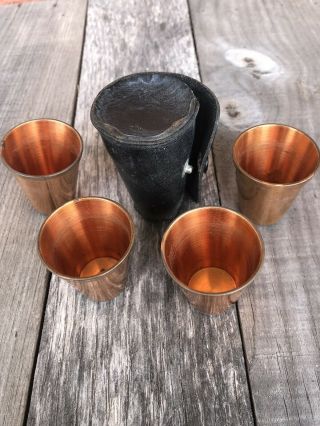 Vintage Solid Copper WB Mini Shot Glass Cups with Leather Cover 2
