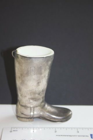 Vintage England Ceramic And Silver Plate Cowboy Boot Jigger Shot Cup 1.  5 Oz.
