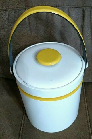 Mid - Century Modern Kraftware Ice Bucket Retro Bar Ware Yellow & White Vintage