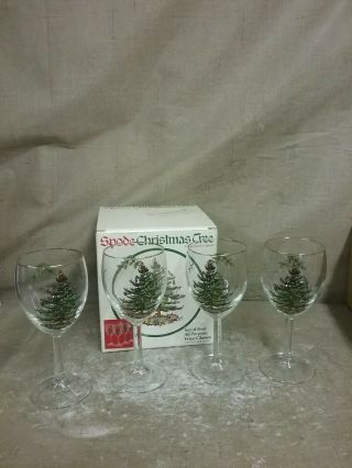Vintage Set Of 4 Spode Christmas Tree 7 " Wine Glasses W/box