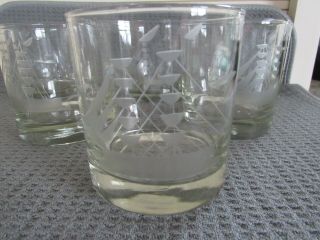 6 Vtg Crystal Beverage Rocks Barware Glasses Nautical Etched Clipper Ship