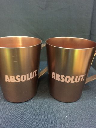 Set Of 2 (two) Absolut Moscow Mule Copper Plated Stainless Steel Mug Cup 13 Oz