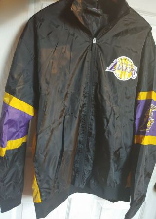 Men’s Nba Los Angeles Lakers Black Bomber Jacket Size M Wind Breaker