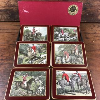 Set Of 6 Vintage Lady Clare Drinks Coasters Fox Hunting Made In England Boxed