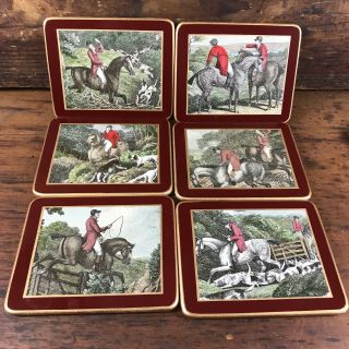 SET OF 6 VINTAGE LADY CLARE DRINKS COASTERS FOX HUNTING MADE IN ENGLAND BOXED 2