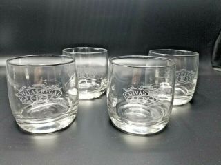 Set Of 4 Chivas Regal Aged 12 Years Scotch Rocks Glass Etched Logo 3.  5 " Tall