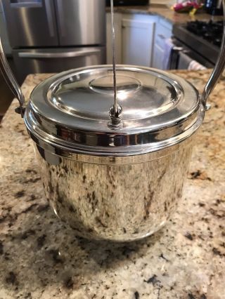 Towle Barware Silver Plated Ice Bucket,  Flip Top W/ Glass Liner