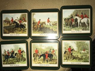 Pimpernel English Fox Hunting Green Set Of 6 Coasters De Luxe Finish England