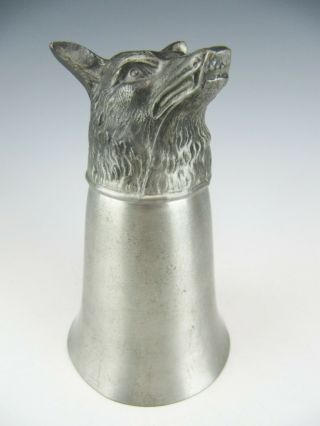 Vintage 5 " Wolf Head Stirrup Cup Pewter Head