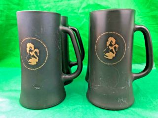 Vintage The Playboy Club Black Frosted Glass Mug Beer Stein Tankard Set Of 4